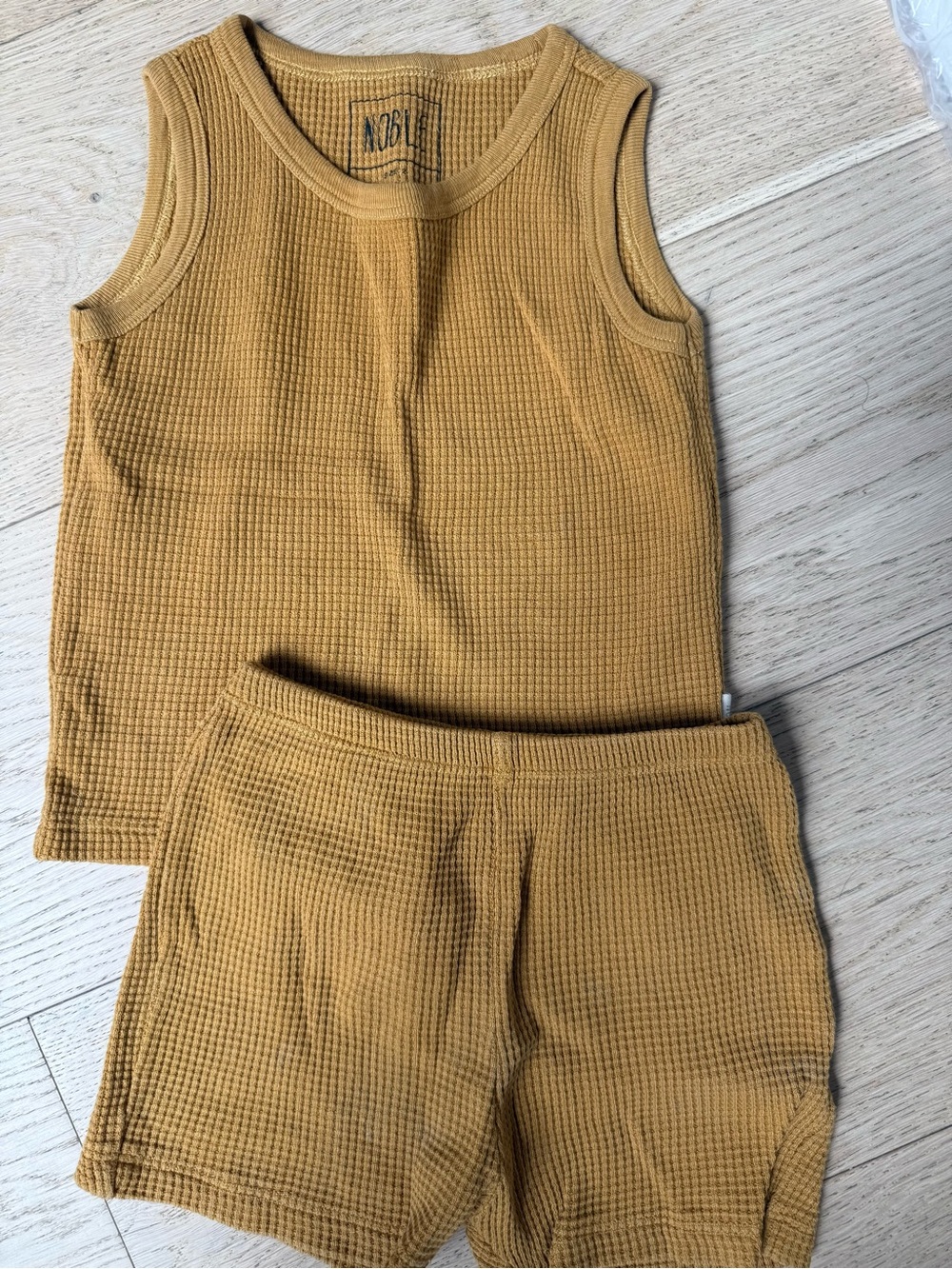 Noble Kids Waffle Tank & Shorts Set in Mustard